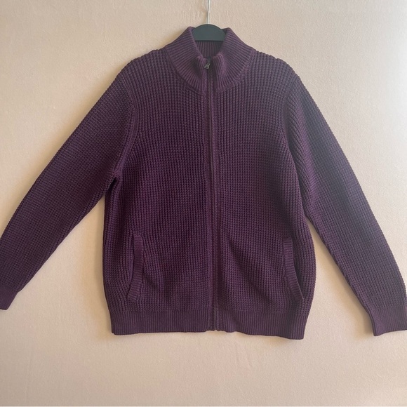 LL Bean Mens Waffle Knit Full Zip Cardigan Maroon Gorpcore Old Money size L - Picture 2 of 16